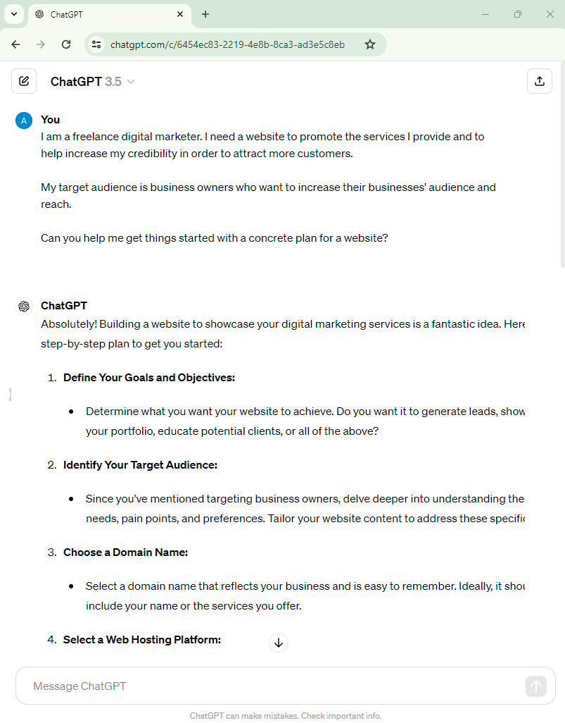 ChatGPT website creation - Defining requirements