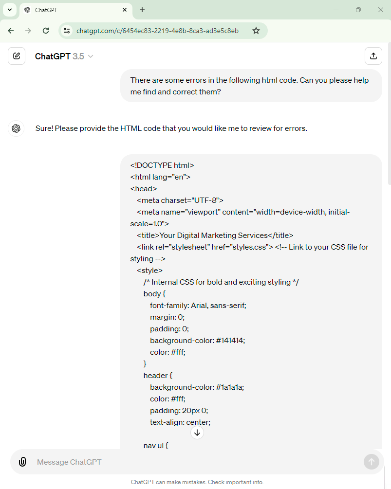 ChatGPT website creation - fix errors prompt