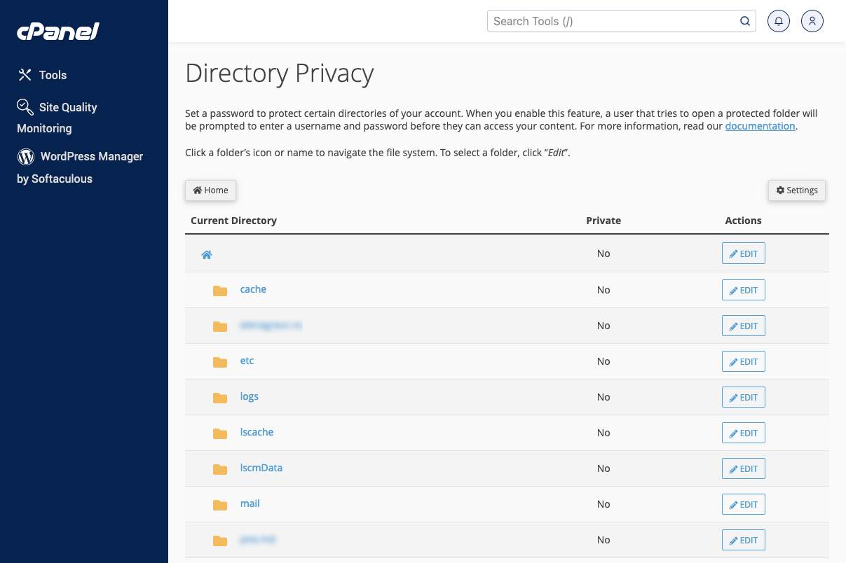 cPanel Directory Privacy - Edit directory