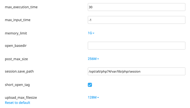 cPanel - PHP limits