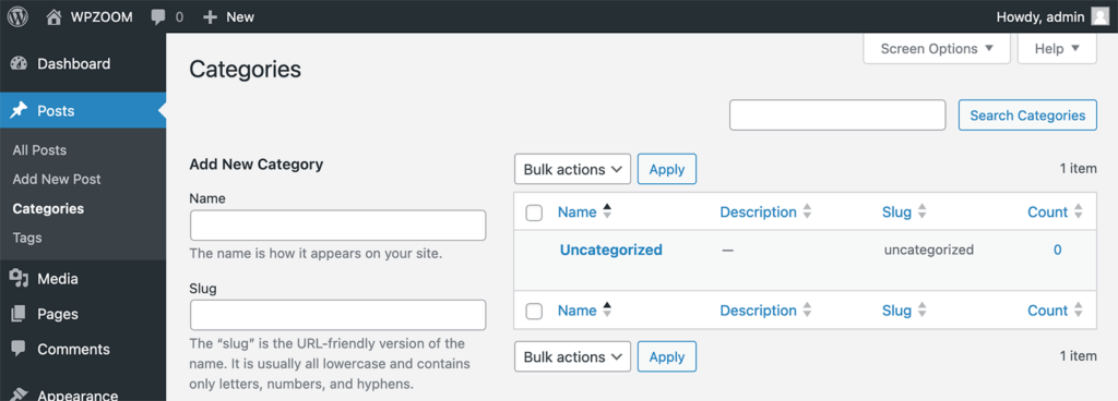 Dashboard Categories