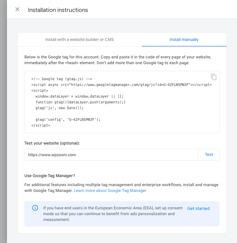 Google Analytics - manual tag instructions