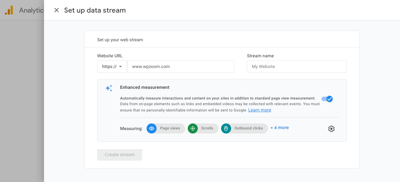 Google Analytics - stream setup