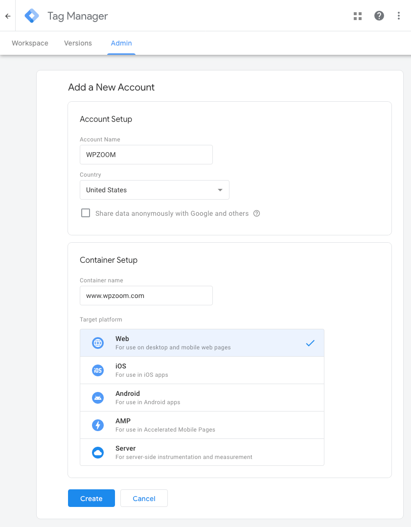 Google Tag Manager account setup