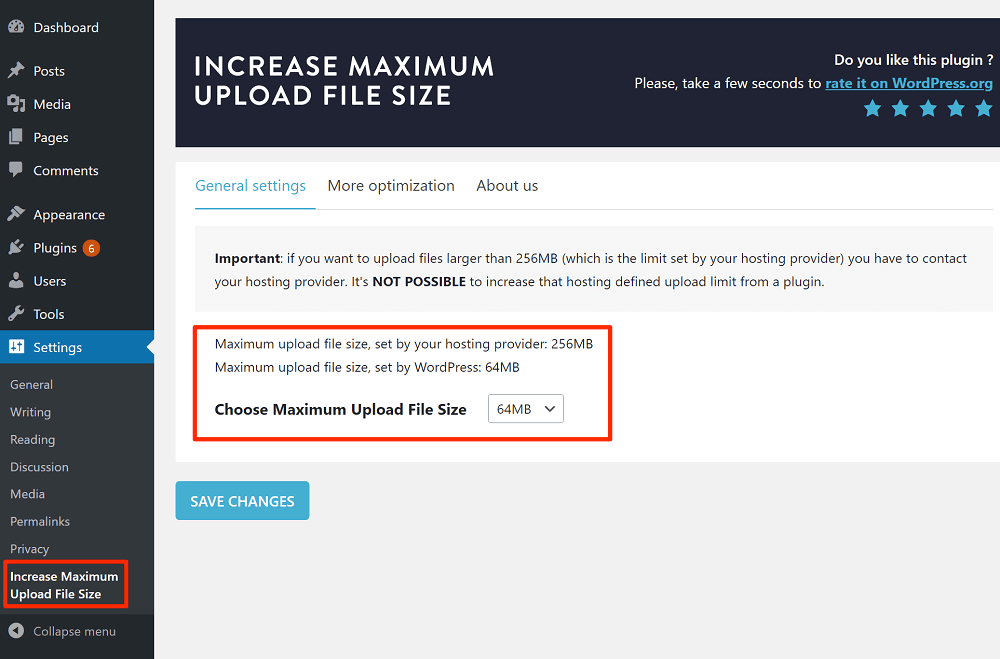 Increase Maximum Upload File Size Plugin