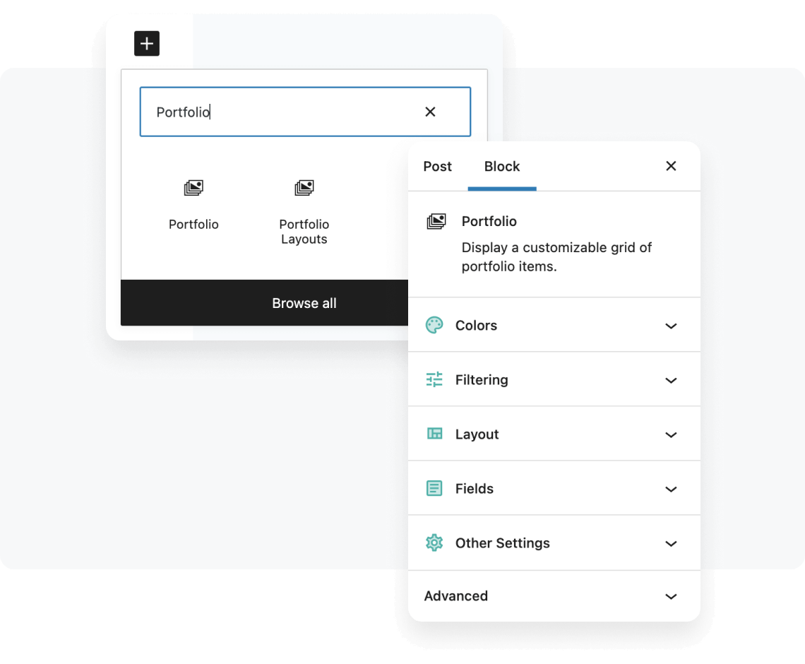 portfolio widget gutenberg block