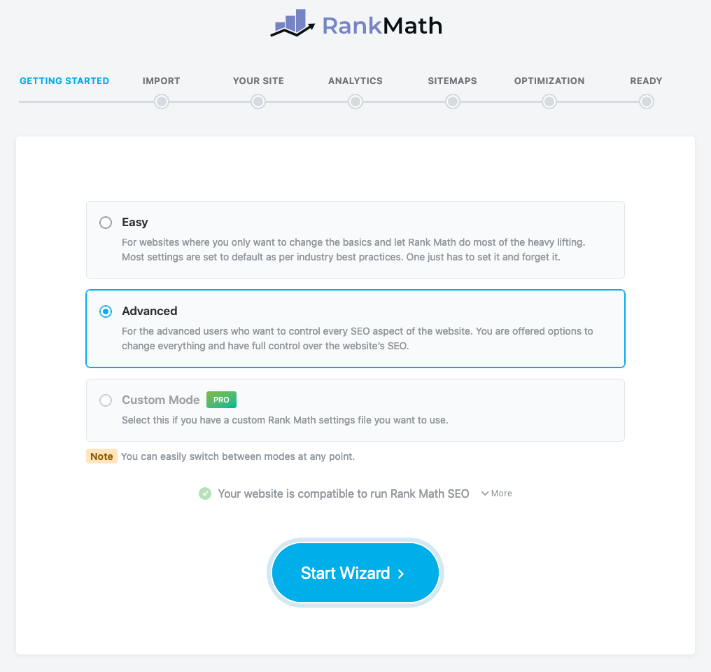 Rank Math setup wizard