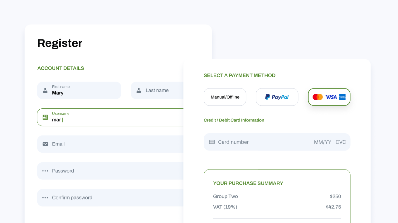 Registration form example in Paid Member Subscriptions