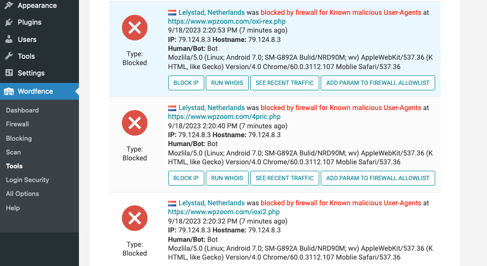 Wordfence Live Traffic