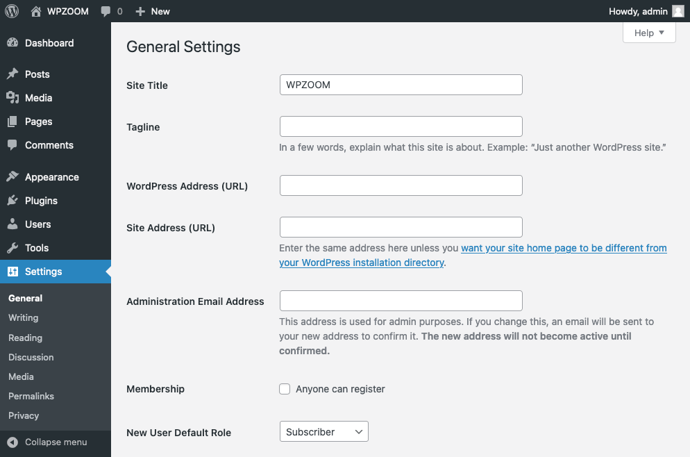 WordPress Settings