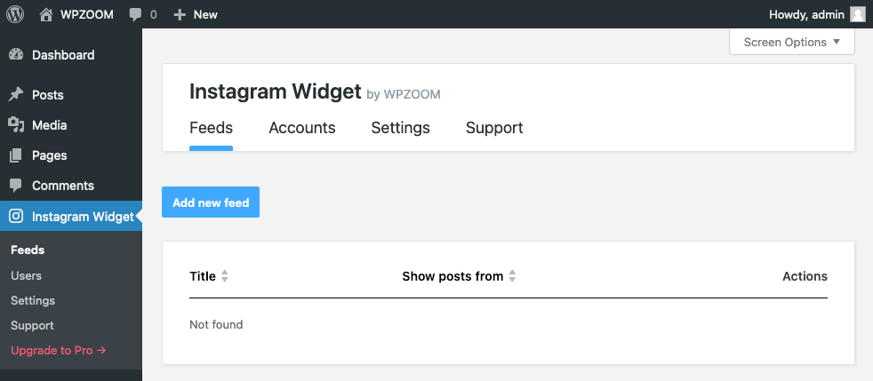 WPZOOM Social Feed Widget & Block - add new feed